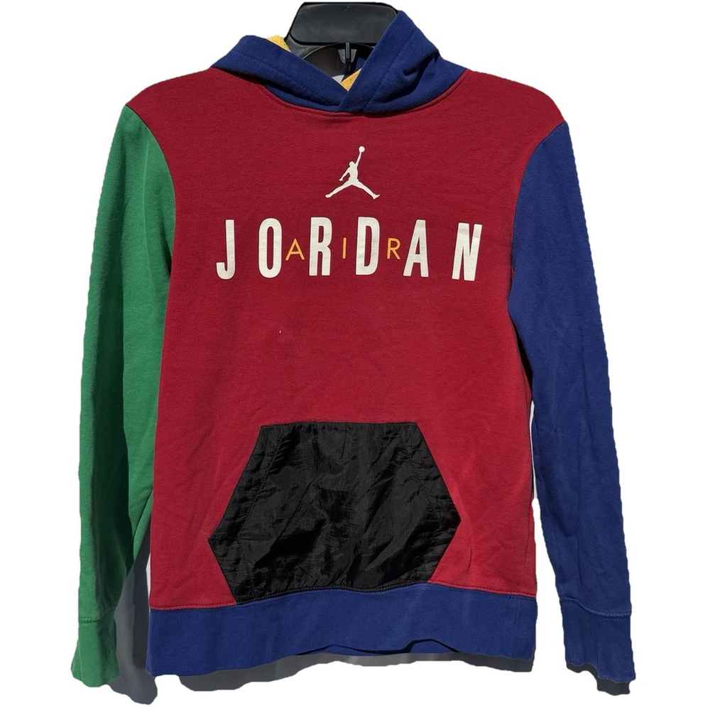 Youth Jordan Colorblock Red Green Yellow Hoodie Sweatshirt Size 12-13yrs Kids